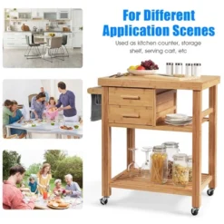 Costway Bamboo Kitchen Trolley Cart Wood Rolling Island W/ Tower Rack & Drawers -Furniture Specialty Store GUEST 003508cd 8669 423a 9f13 6fb234a777dd