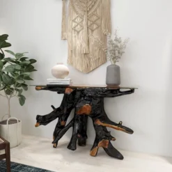 Contemporary Teak Wood Console Table Gold - Olivia & May -Furniture Specialty Store GUEST 01638a58 5f90 41cb bb04 6887273e764c