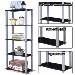 Costway 5-Tier Multi-Functional Storage Shelves Rack Display Bookcase Home Furni Black -Furniture Specialty Store GUEST 01c9cac5 25d2 4607 bea4 7f590e7dccbd