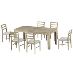 7 PCS Extendable Wooden Dining Table Set With 6 Upholstered Chairs, 12" Leaf And 2 Drawers-ModernLuxe -Furniture Specialty Store GUEST 01ca1526 5ef8 4c3a adbc 96094d63fa61