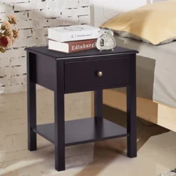 Costway End Table Nightstand Storage Display Furniture Drawer Shelf Beside Brown
