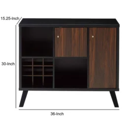 Wooden Wine Bar Storage Cabinet With 2 Door Cabinet And Storage Cubes Black/Brown - Benzara -Furniture Specialty Store GUEST 030bbf66 b360 4625 985c 5a5c0a28d3d2