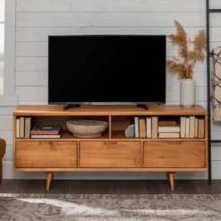 Cara Mid-Century Modern 3 Drawer TV Stand For TVs Up To 65" - Saracina Home -Furniture Specialty Store GUEST 0382d846 581a 4903 9ef0 400ed4eadf41
