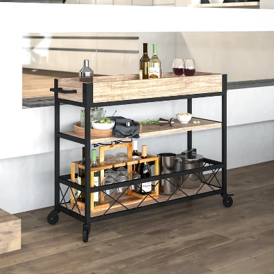 Flash Furniture Buckhead Distressed Light Oak Wood And Iron Kitchen Serving And Bar Cart With Wine Glass Holders 3 Flash Furniture Buckhead Distressed Light Oak Wood And Iron Kitchen Serving And Bar Cart With Wine Glass Holders