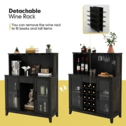 Costway 2-Door Buffet Bar Cabinet Kitchen Storage Sideboard Wine Rack Glass Holder GreyBlack -Furniture Specialty Store GUEST 03e15223 a3f9 4774 b492 ed534b470a35