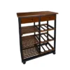 28" Solid Wood Rolling Kitchen Cart With Wine Rack And Drawer Dark Brown - Flora Home