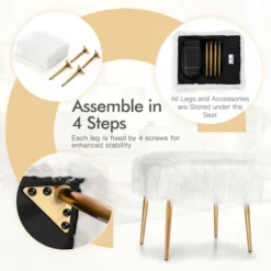 Costway Faux Fur Vanity Stool Square Furry Ottoman W/ Golden Metal Legs -Furniture Specialty Store GUEST 040b5b0a 86b4 4e21 a60c 106b33188012