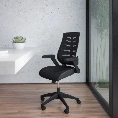 Emma And Oliver High Back Black Mesh Swivel Ergonomic Office Chair With Adjustable Flip-Up Arms 3 Emma And Oliver High Back Black Mesh Swivel Ergonomic Office Chair With Adjustable Flip-Up Arms