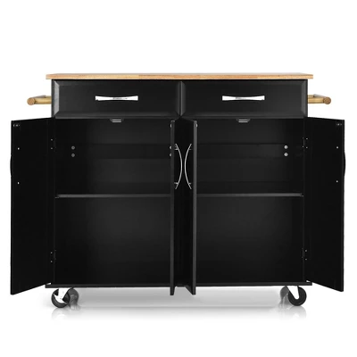 Costway 4-Door Rolling Kitchen Island Cart Buffet Cabinet W/ Towel Racks Drawers WhiteBlack 10 Costway 4-Door Rolling Kitchen Island Cart Buffet Cabinet W/ Towel Racks Drawers WhiteBlack - Image 8