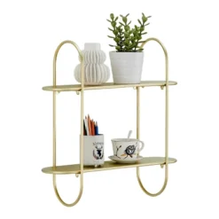 20" 2 Tier Warm Metal Hanging Bracket Wall Mounted Shelf Gold - Danya B. -Furniture Specialty Store GUEST 0875ec14 f47f 4170 8168 0168df0d2e66