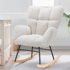 Epping Accent Modern Armchair Faux Shearling Fabric Nursery Glider Rocker, Wingback Chair Rocking Chairs-Maison Boucle -Furniture Specialty Store GUEST 08839244 1994 46c1 bea2 09fd507e11db