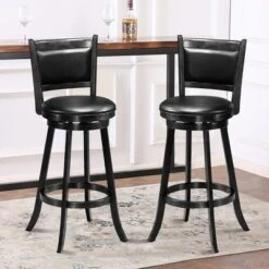 Costway Set Of 2 29'' Swivel Bar Height Stool Wood Dining Chair Barstool Black -Furniture Specialty Store GUEST 09d9628f 29b7 44e8 9c0f 7b0f5244b27b