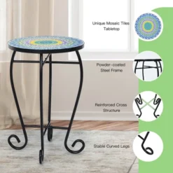 Costway Mosaic Side Table Accent Table Round Balcony Bistro End Table OrangeBlueNavy -Furniture Specialty Store GUEST 0a0cbda5 8b51 4cf2 8e51 5ea343bb0912