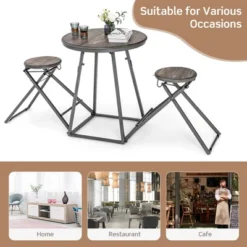 Costway 3-Piece Bar Table Set Round Pub Dining Table & 2 Foldable Stools W/ Metal Frame -Furniture Specialty Store GUEST 0bc02022 7cae 4870 9b76 3a6d3273269a