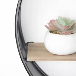 33" Round Metal And Wood Hanging Wall Shelf Brown - American Art Decor -Furniture Specialty Store GUEST 0bf9259e 0a12 4e94 912c b07d009d4649