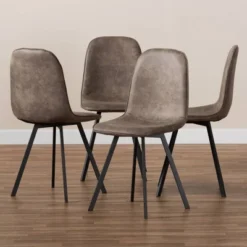 Set Of 4 Filicia Imitation Leather Upholstered Metal Dining Chairs Gray/Brown - Baxton Studio -Furniture Specialty Store GUEST 0c91718f 53ae 4610 be66 ada53192d372