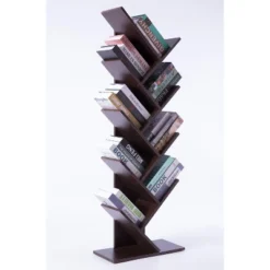Basicwise Wooden 9-Shelf Tree Magazine CD Storage Bookcase