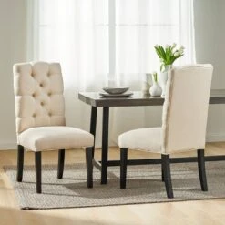 Set Of 2 Berlin Tufted Fabric Dining Chair Natural - Christopher Knight Home -Furniture Specialty Store GUEST 0db9eb6c 7150 47dd bf2c e19d7c29ce65