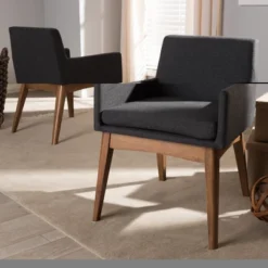 Set Of 2 Nexus Mid Century Modern Walnut Wood Fabric Upholstered Dining Armchair - Baxton Studio -Furniture Specialty Store GUEST 0dd4e27f 1ba7 48de 878b 32c54c4595ea