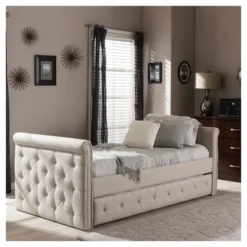 Twin Swanson Modern And Contemporary Fabric Tufted Daybed With Roll-Out Trundle Guest Bed - Baxton Studio -Furniture Specialty Store GUEST 0e69de2d 0af5 4166 91e8 a952dc6bc9d4