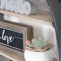 33" Round Metal And Wood Hanging Wall Shelf Brown - American Art Decor -Furniture Specialty Store GUEST 0f3b4641 f032 460f ad7d fbae148c8eb2