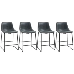 HOMCOM Counter Height Bar Stools Set Of 4, Vintage PU Leather Barstools With Footrest For Dining Room, Home Bar, Kitchen, Black 9 HOMCOM Counter Height Bar Stools Set Of 4, Vintage PU Leather Barstools With Footrest For Dining Room, Home Bar, Kitchen, Black -Furniture Specialty Store GUEST 0fdefec6 d895 47dd a499 2d582720cb3d