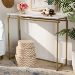 Renzo Metal Console Table With Faux Marble Tabletop White/Gold - Baxton Studio 13 Renzo Metal Console Table With Faux Marble Tabletop White/Gold - Baxton Studio -Furniture Specialty Store GUEST 10de88d5 c176 41fb 96bb 18c7d0f215b6