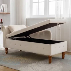 Bedroom Velvet Chaise Longue With Storage, Pillow And Nailhead Accents - ModernLuxe -Furniture Specialty Store GUEST 10ffb8df 5008 40c8 b81c d079baff7d78