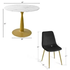Harris+Bingo 5-Piece Round-Shaped Artificial Marble Dining Table Set With 4 Velvet Upholstered Chairs Gold Legs -Maison Boucle -Furniture Specialty Store GUEST 1170805a c0a8 4eca 98b7 b20abb3c04d9