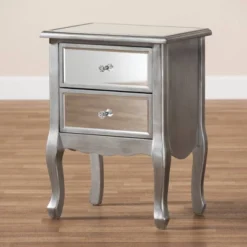 Leonie Wood And Mirrored Glass 2 Drawer Nightstand Silver - Baxton Studio -Furniture Specialty Store GUEST 11a90e01 c30a 4292 9248 cceecc82934f