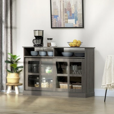 HOMCOM Modern Sideboard With Shelves, Buffet Cabinet With Storage Cabinets, Adjustable Shelf, Sliding Doors For Living Room, Kitchen, Dark Grey 3 HOMCOM Modern Sideboard With Shelves, Buffet Cabinet With Storage Cabinets, Adjustable Shelf, Sliding Doors For Living Room, Kitchen, Dark Grey
