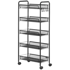 HOMCOM 5 Tier Utility Rolling Cart, Metal Storage Cart, Kitchen Cart With Removable Mesh Baskets, For Living Room, Laundry, Garage And Bathroom, Black -Furniture Specialty Store GUEST 1259b2df 01af 4f47 b59d 65245924c274