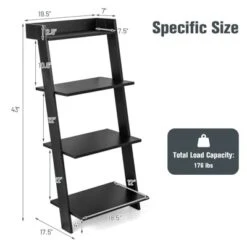 Tangkula 4-Tier Ladder Shelf 43” Tall Wooden Leaning Bookshelf Display Rack Modern Shelving Stand With Anti-tipping Device Black -Furniture Specialty Store GUEST 126111d5 463e 417a 8650 2b6902765428