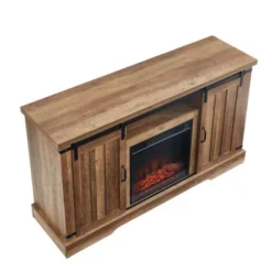 JYED DECOR 54 Inch Freestanding TV Stand Media Console With Sliding Barn Doors, Electric Fireplace, And 2 Cabinets With 2 Shelves, Rustic Oak