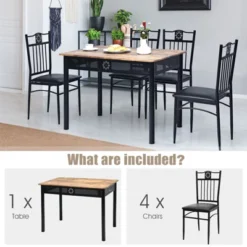 Tangkula 5 Piece Dining Set Wood Metal Table And Chairs Kitchen Furniture Black -Furniture Specialty Store GUEST 132917e5 5f46 4319 9cca fb6051cccfac