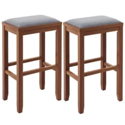 Costway Set Of 2 Upholstered Bar Stools Wooden Counter Height Dining Chairs Brown -Furniture Specialty Store GUEST 13460ea5 eb05 44ed b4c7 c31af8287671
