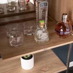 Befail Tall Bar Cabinet With Wine Storage Natural/Chrome - Aiden Lane -Furniture Specialty Store GUEST 1348a8fc 74b8 4fc9 b38a 9ff6d7e04ab1