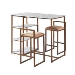 Marmo Breakfast Table Dining Set With Faux Marble Top Brass - Teamson Home -Furniture Specialty Store GUEST 135176e7 0966 4f48 bbce 080c1f9d0a86