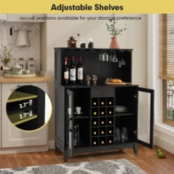 Costway 2-Door Buffet Bar Cabinet Kitchen Storage Sideboard Wine Rack Glass Holder GreyBlack -Furniture Specialty Store GUEST 1368662a 220a 45ba 84d4 e1b8b2881662
