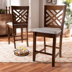 Set Of 2 Caron Fabric Upholstered Wood Counter Height Pub Chair Set Gray/Walnut - Baxton Studio -Furniture Specialty Store GUEST 13f89739 6f31 4e7f 9151 81107a121b3e