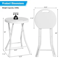Costway Set Of 4 Portable Folding Stools 18'' Collapsible Round Stools White