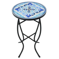 Costway Mosaic Side Table Accent Table Round Balcony Bistro End Table OrangeBlueNavy -Furniture Specialty Store GUEST 148fce21 1c24 4a81 b2fa cb5bf55f9699