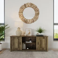 Lavish Home 65-inch TV Stand With 2 Doors, Adjustable Media Console Shelves, And Cable Management, Brown Woodgrain -Furniture Specialty Store GUEST 156781b8 5c56 404c bf4a 9d97d2b26972