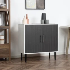 HOMCOM 2-Door Storage Cabinet With Adjustable Shelf, Free Standing Accent Sideboard And Buffet For Kitchen Or Hallway, Grey / White