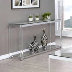 Anne Acrylic Console Sofa Table With Glass Top And Shelf Chrome - Coaster