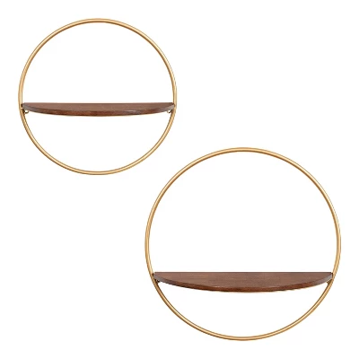 2pc Maxfield Round Wall Shelf Set Walnut Brown - Kate & Laurel All Things Decor 3 2pc Maxfield Round Wall Shelf Set Walnut Brown - Kate & Laurel All Things Decor