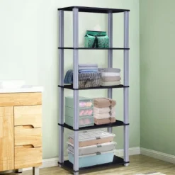 Costway 5-Tier Multi-Functional Storage Shelves Rack Display Bookcase Home Furni Black -Furniture Specialty Store GUEST 16c38766 4310 432b 9109 7edb8bfbeb6e