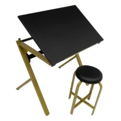 2pc Stellar Drawing Table With 36" Adjustable Top With Stool Set Black/Gold - Studio Designs -Furniture Specialty Store GUEST 17ada2dc ab72 4f71 a475 81e725e08426