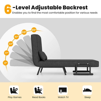 Costway Folding 5 Position Convertible Sleeper Bed Armchair Lounge Couch W/ Pillow 6 Costway Folding 5 Position Convertible Sleeper Bed Armchair Lounge Couch W/ Pillow - Image 4