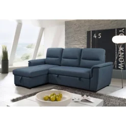 Damian Stain Resistant Fabric Reversible Storage Sectional With Pullout Bed Blue - Abbyson Living